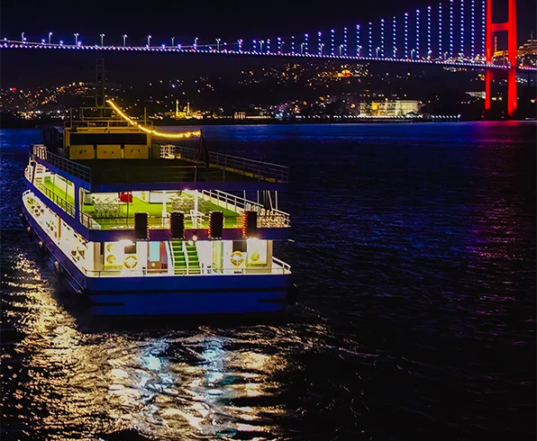 Bosphorus dinner cruise with night skyline of Istanbul