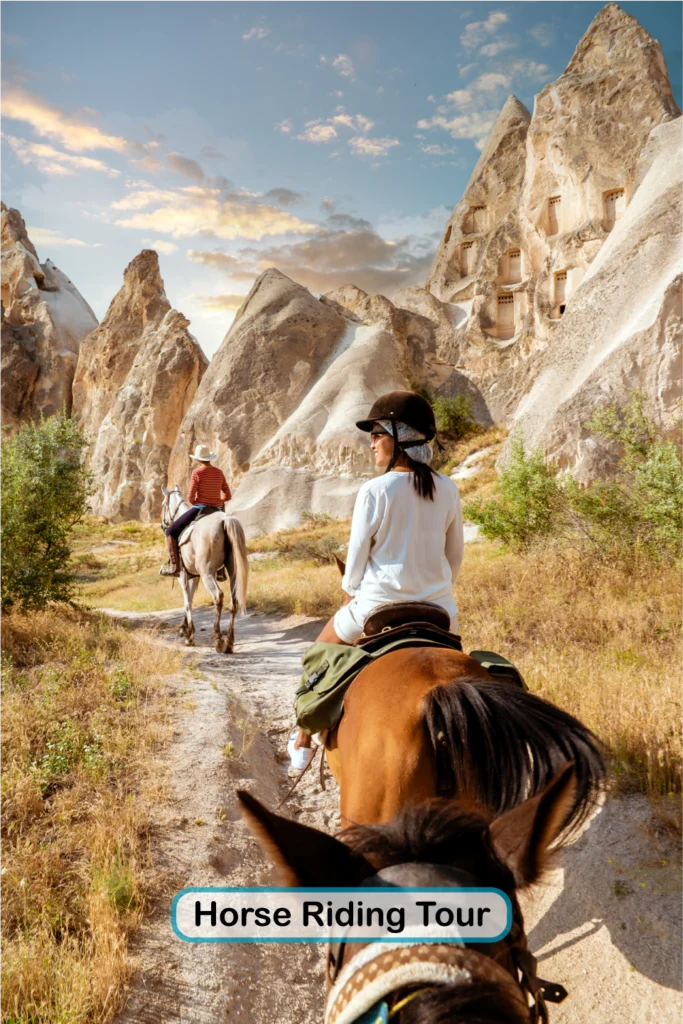 Guest horseback ride through Cappadocia valleys