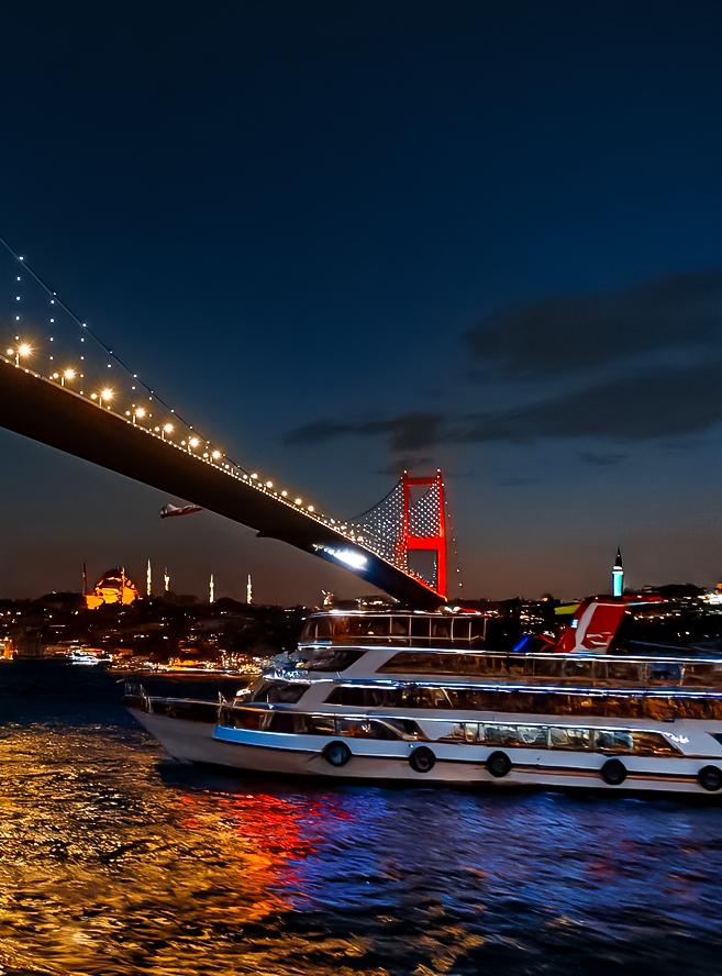 Istanbul Bosphorus bridge at night – city tour